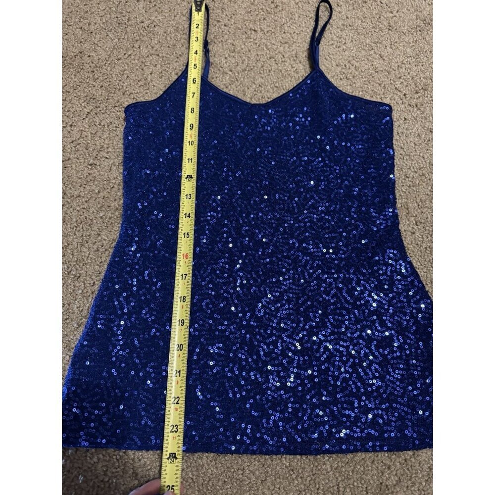 EXPRESS Sequin Shimmering Tank Top SMALL Blue Preppy Party Feminine Y2k Concert - Picture 8 of 8